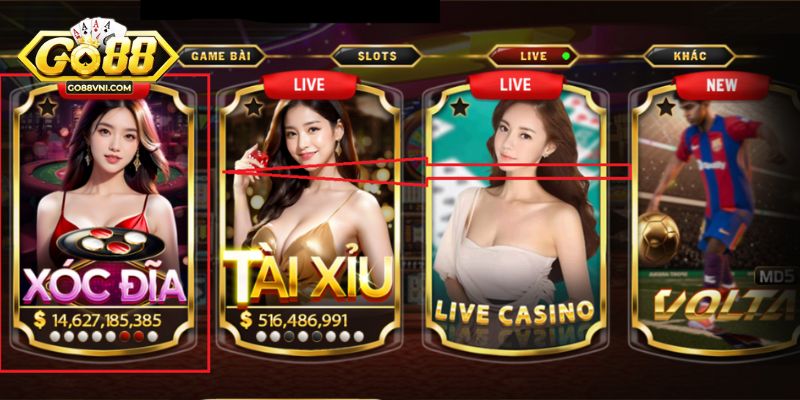 Lựa chọn trò chơi xóc đĩa tại danh mục live